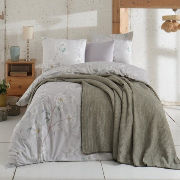 Спален комплект 100% памук-ранфорс с плетено одеяло с код PK-36