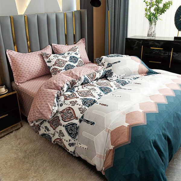 🎁 Спален комплект с уникален дизайн, 100% памук, двоен размер, 4 части с код 50-651 (50% off)