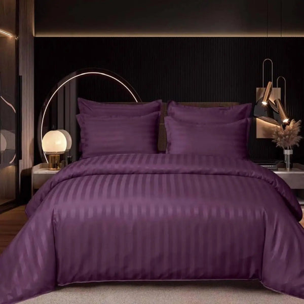 Елегантен спален комплект от памучен сатен, 4 части с ластик, AT-042