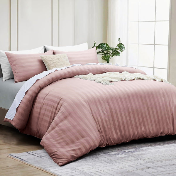 Елегантен спален комплект от памучен сатен, 4 части с ластик, AT-56