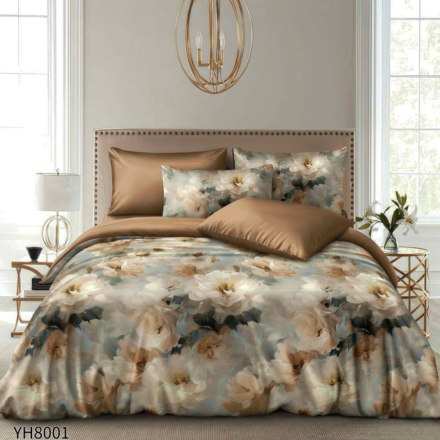 Флорални десени от памучен сатен с ластик, 4 части YH8001