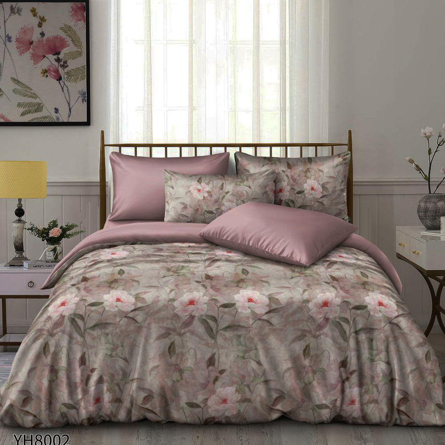 Флорални десени от памучен сатен с ластик, 4 части YH8002