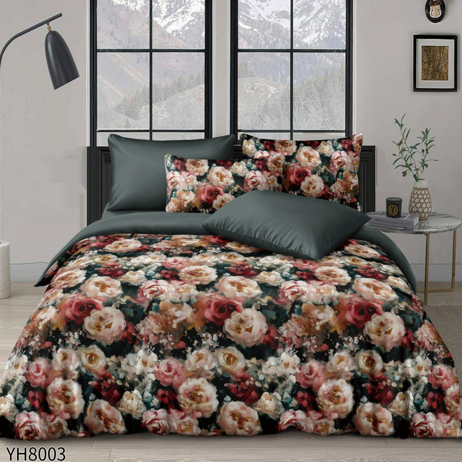 Флорални десени от памучен сатен с ластик, 4 части YH8003