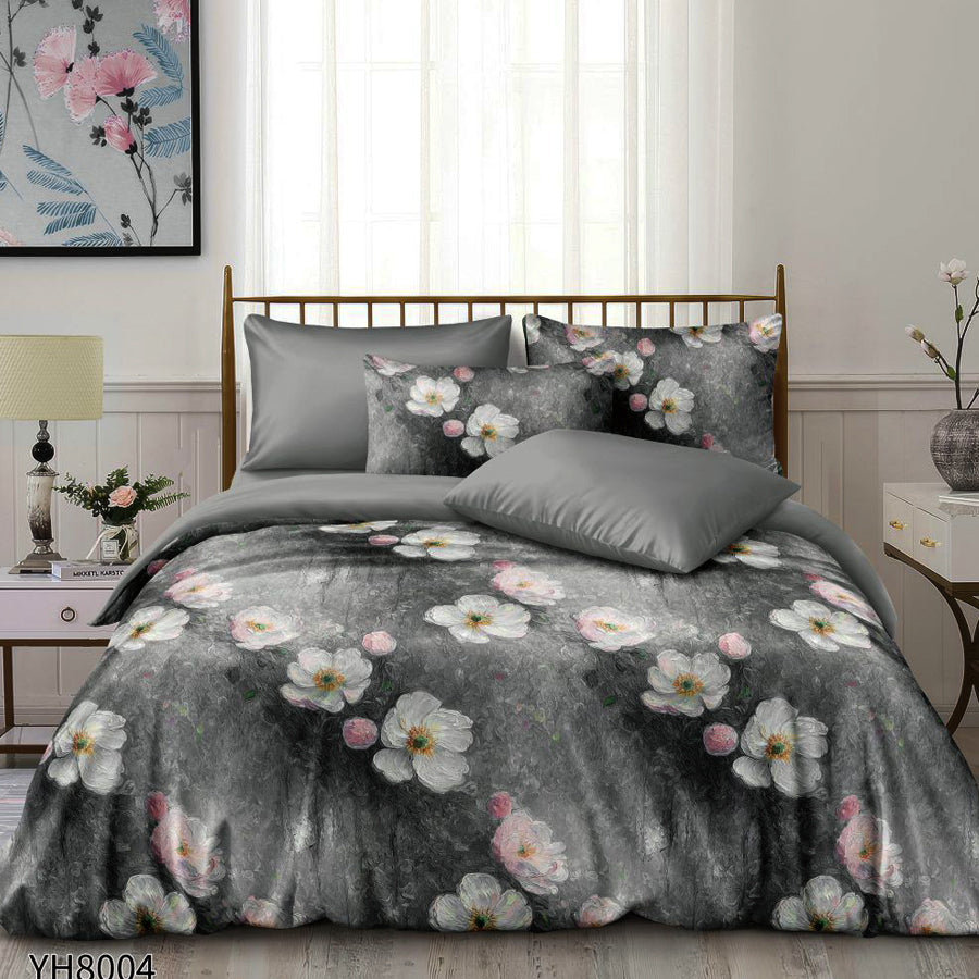 Флорални десени от памучен сатен с ластик, 4 части YH8004