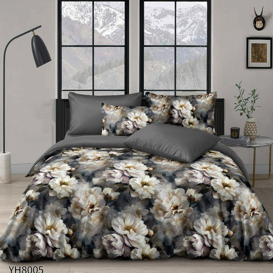 Флорални десени от памучен сатен с ластик, 4 части YH8005