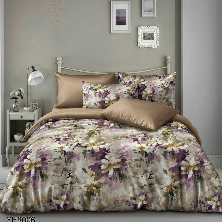 Флорални десени от памучен сатен с ластик, 4 части YH8006