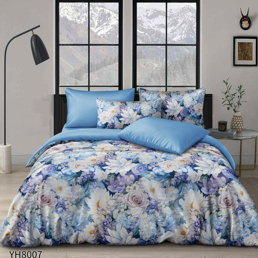 Флорални десени от памучен сатен с ластик, 4 части YH8007