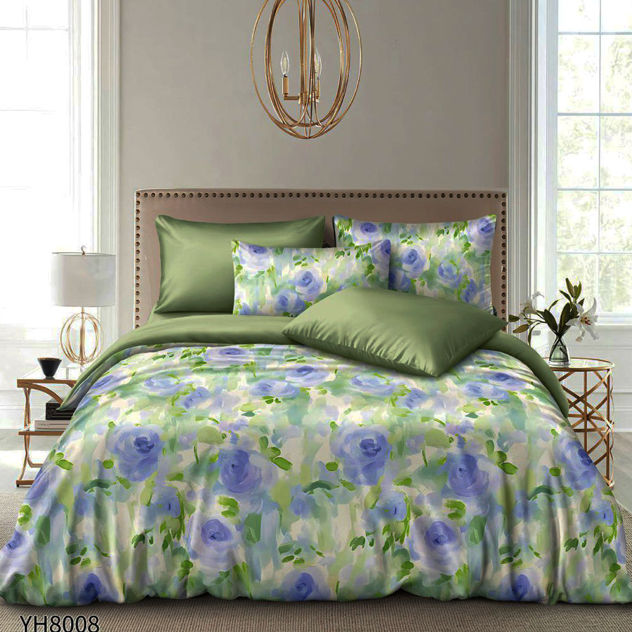 Флорални десени от памучен сатен с ластик, 4 части YH8008