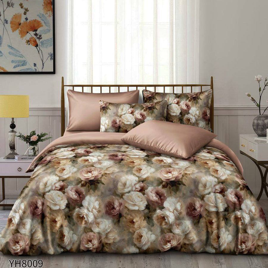 Флорални десени от памучен сатен с ластик, 4 части YH8009