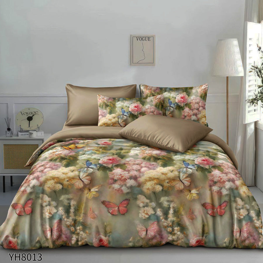 Флорални десени от памучен сатен с ластик, 4 части YH8013