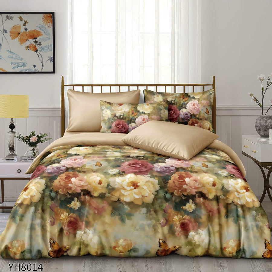 Флорални десени от памучен сатен с ластик, 4 части YH8014