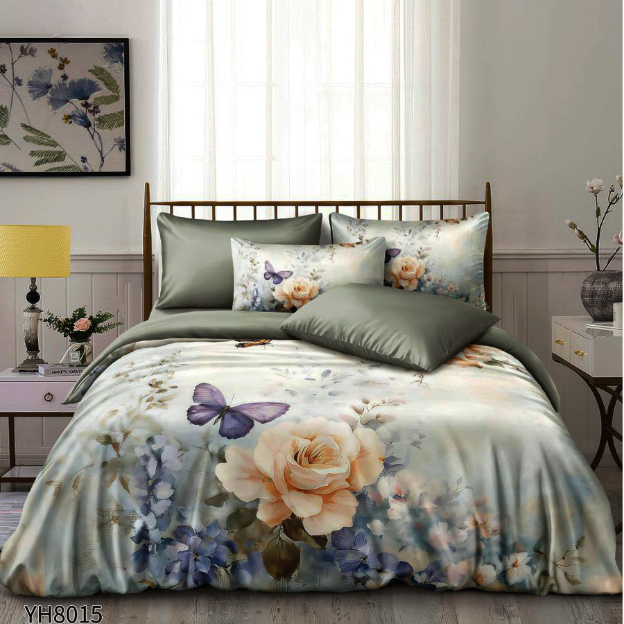 Флорални десени от памучен сатен с ластик, 4 части YH8015