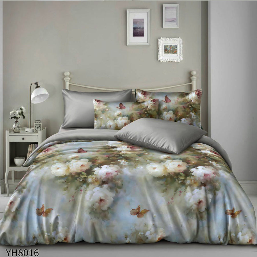 Флорални десени от памучен сатен с ластик, 4 части YH8016