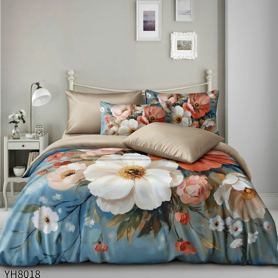 Флорални десени от памучен сатен с ластик, 4 части YH8018