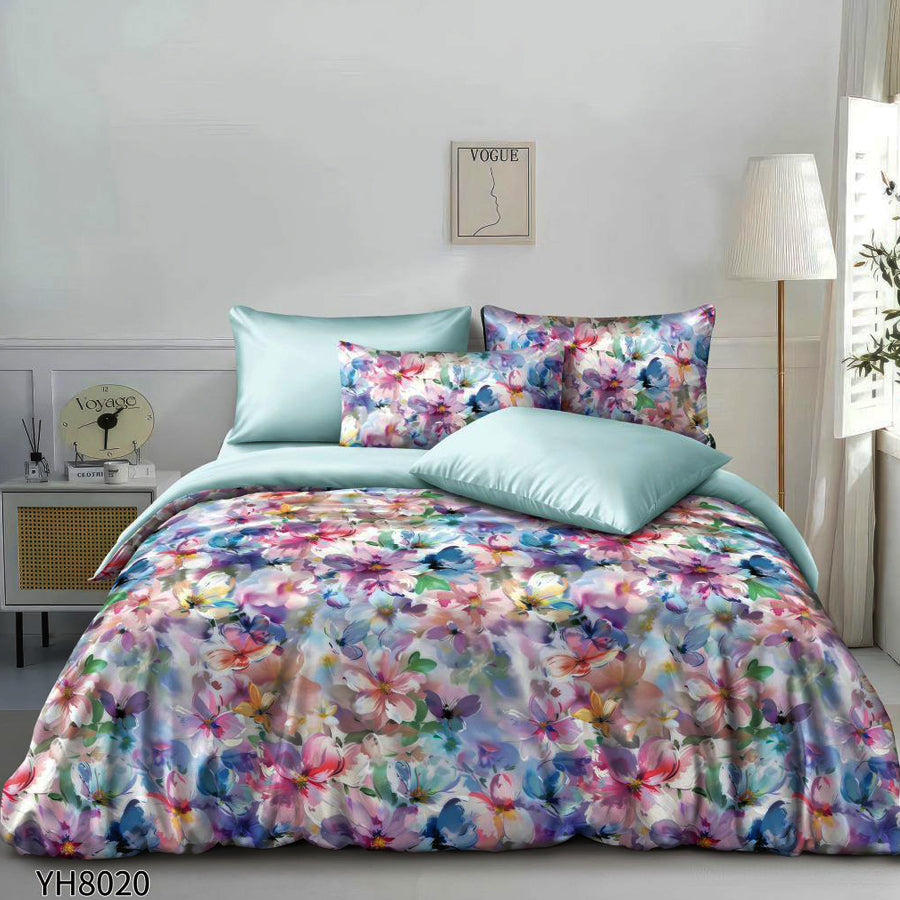 Флорални десени от памучен сатен с ластик, 4 части YH8020