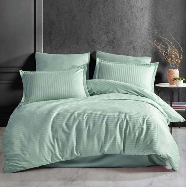 Елегантен спален комплект от памучен сатен, 4 части с ластик, AT-142